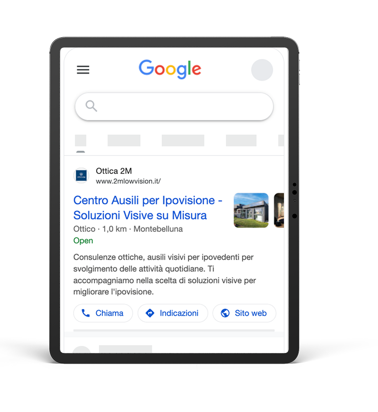 Esempio campagna Google Ads sulla ricerca per Ottica 2M