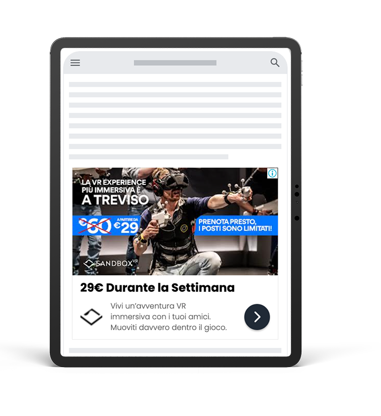 Esempio campagna Google Ads display per Sandbox VR Treviso